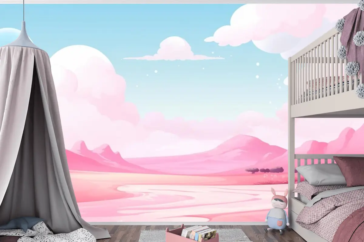 Dağlar Ve Bulutlarla Manzara Çocuk Odası Duvar Kağıdı