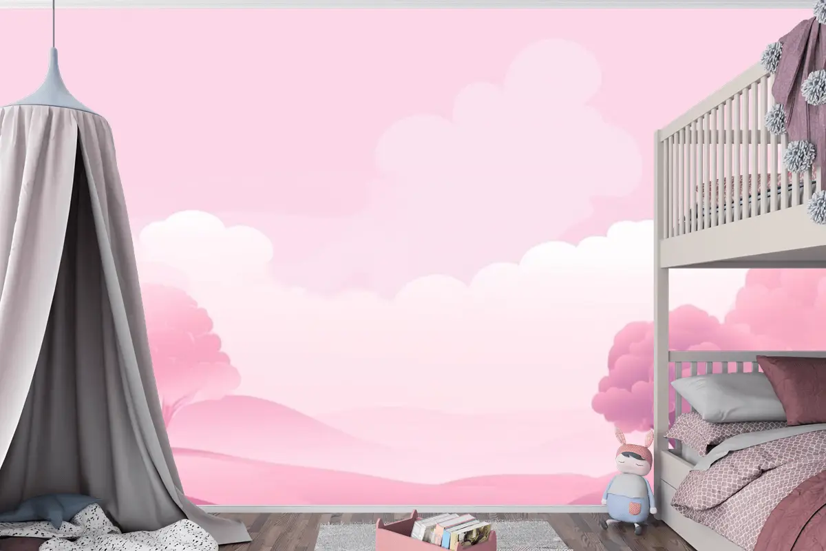 Açık Pembe Arka Plan Çocuk Odası Duvar Kağıdı