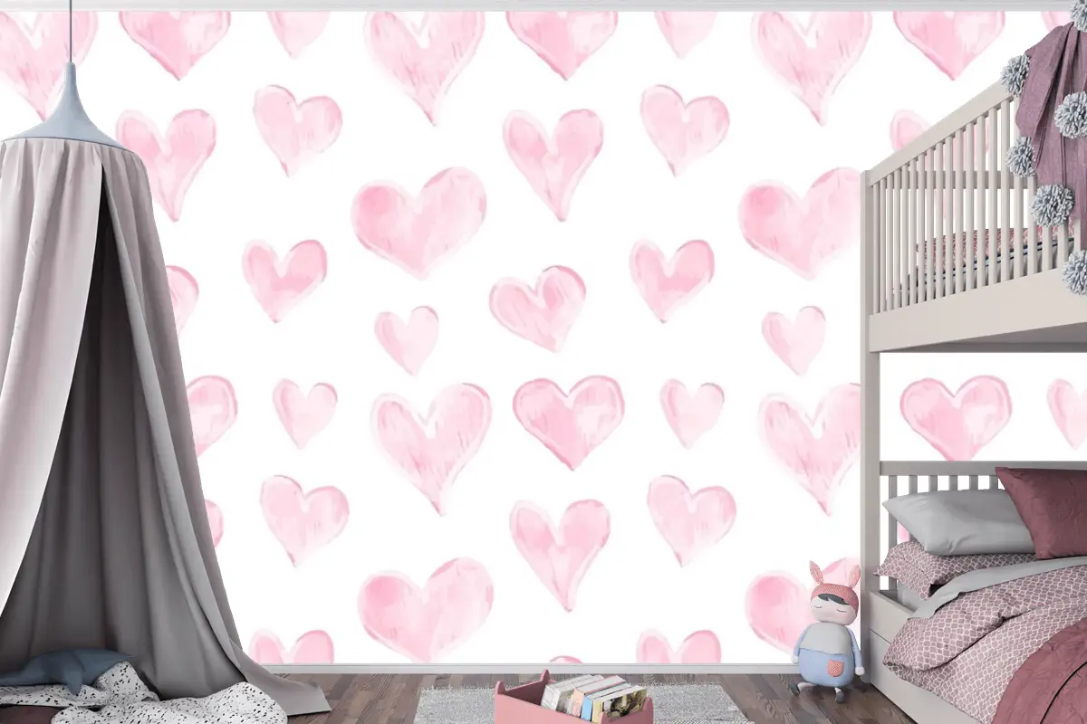 Aşk Kalp Deseni Elle Çizilmiş Sevgililer Günü Çocuk Odası Duvar Kağıdı