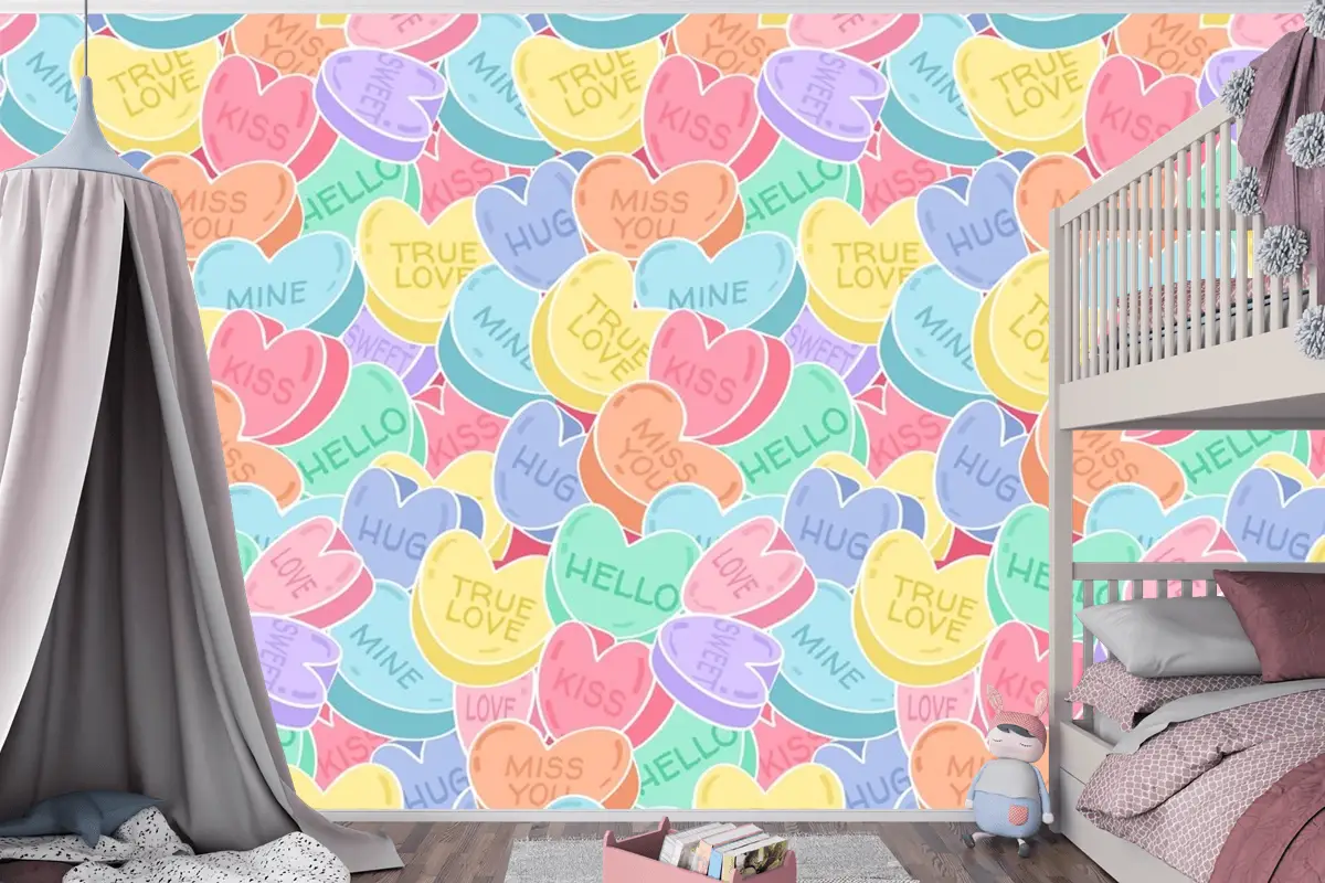 Güzel Konuşma Kalpler Desen Çocuk Odası Duvar Kağıdı 