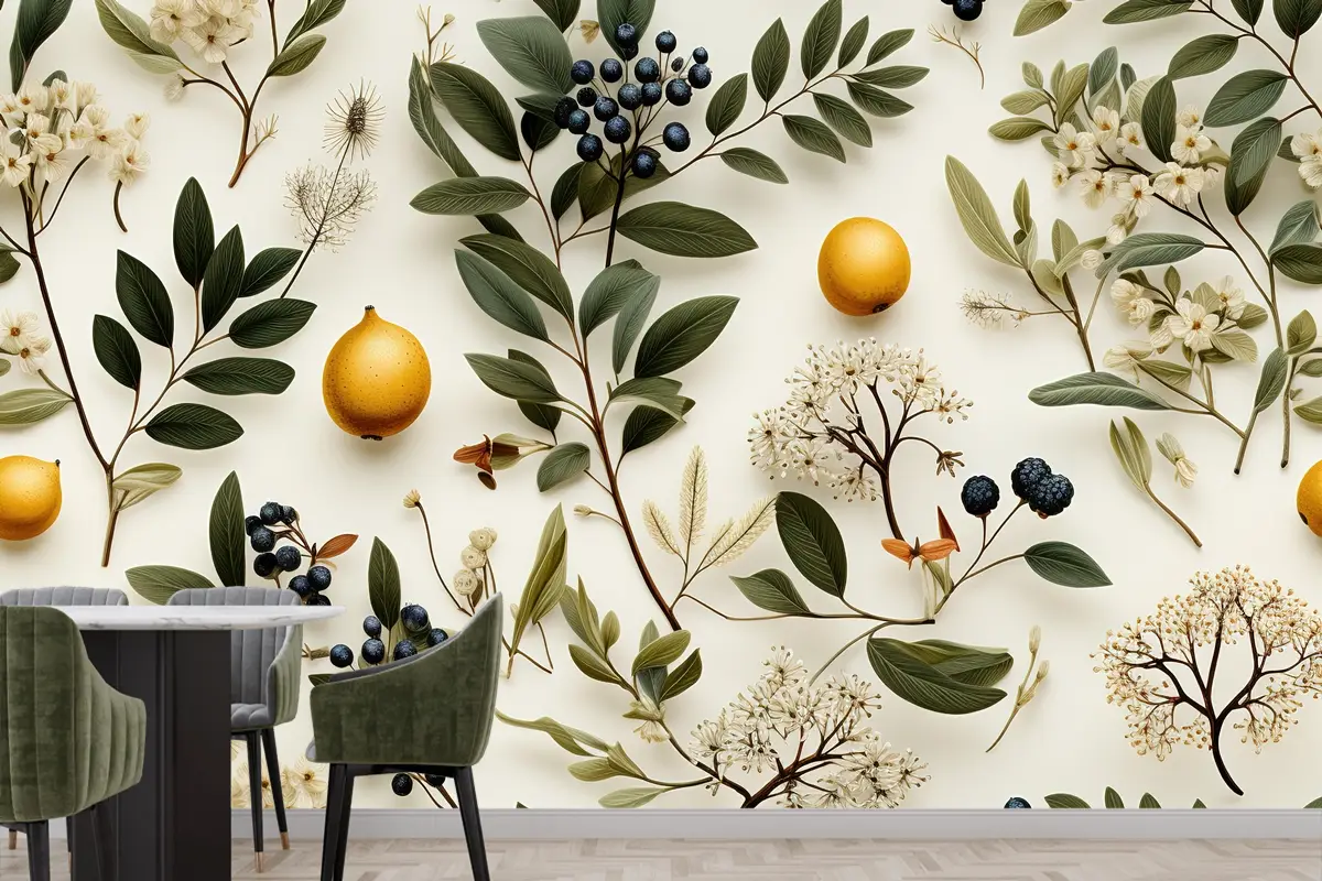 Çok Renkli Vektör Çiçek Desenli Tasarım Mutfak Duvar Kağıdı