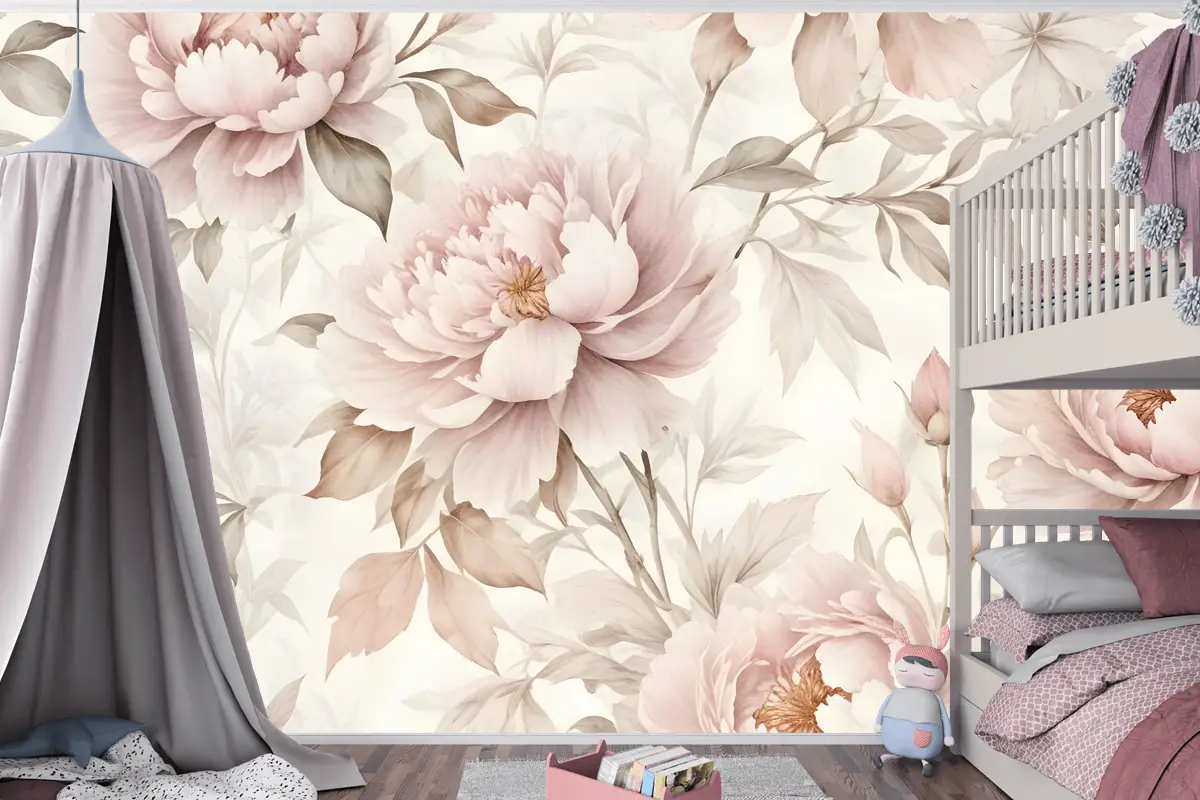 Kızlar Için Kreş Pastel Şakayık Suluboya Çiçek Çocuk Odası Duvar Kağıdı