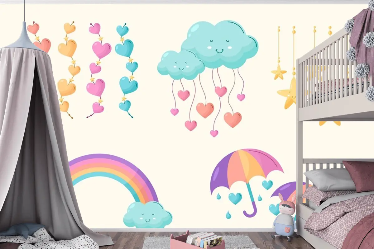 Organik Düz Chuva De Amor Dekorasyon Elemanı Koleksiyonu Çocuk Odası Duvar Kağıdı 