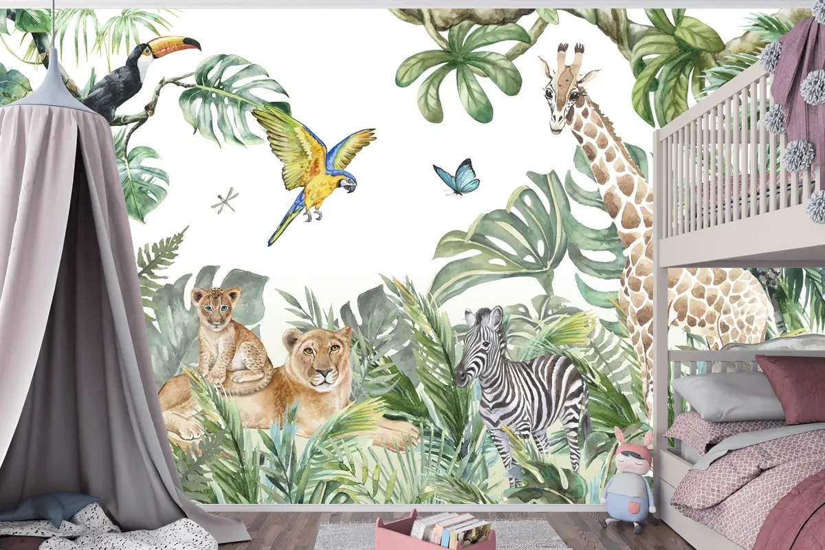 Orman Hayvanları Jungle Çocuk Odası Duvar Kağıdı