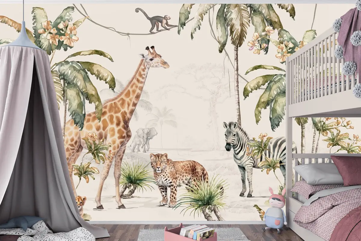 Orman Hayvanları Oyun Parkı Çocuk Odası Duvar Kağıdı