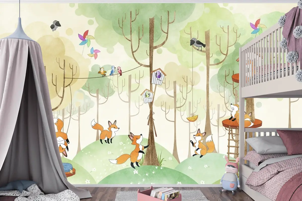 Ormandaki Tilkiler Çocuk Odası Duvar Kağıdı