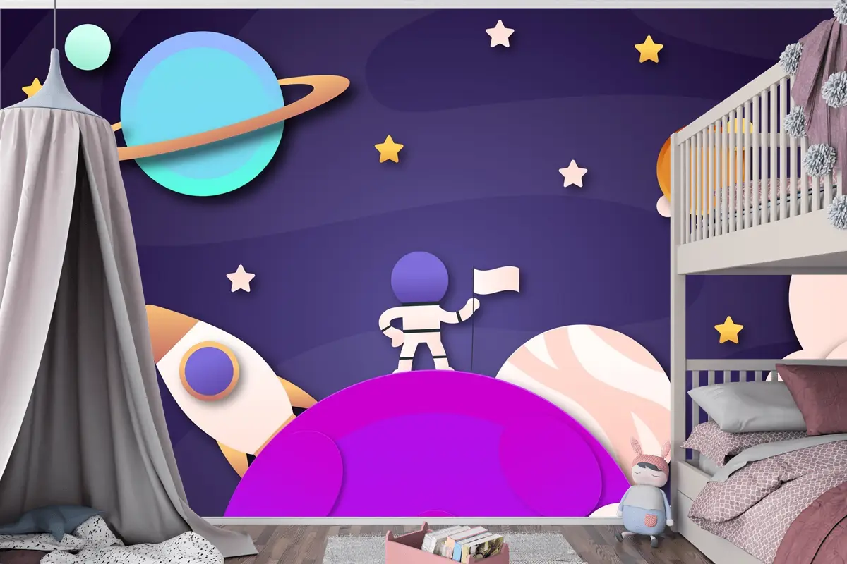 Kağıt Stili Galaxy Boys Çocuk Odası Duvar Kağıdı