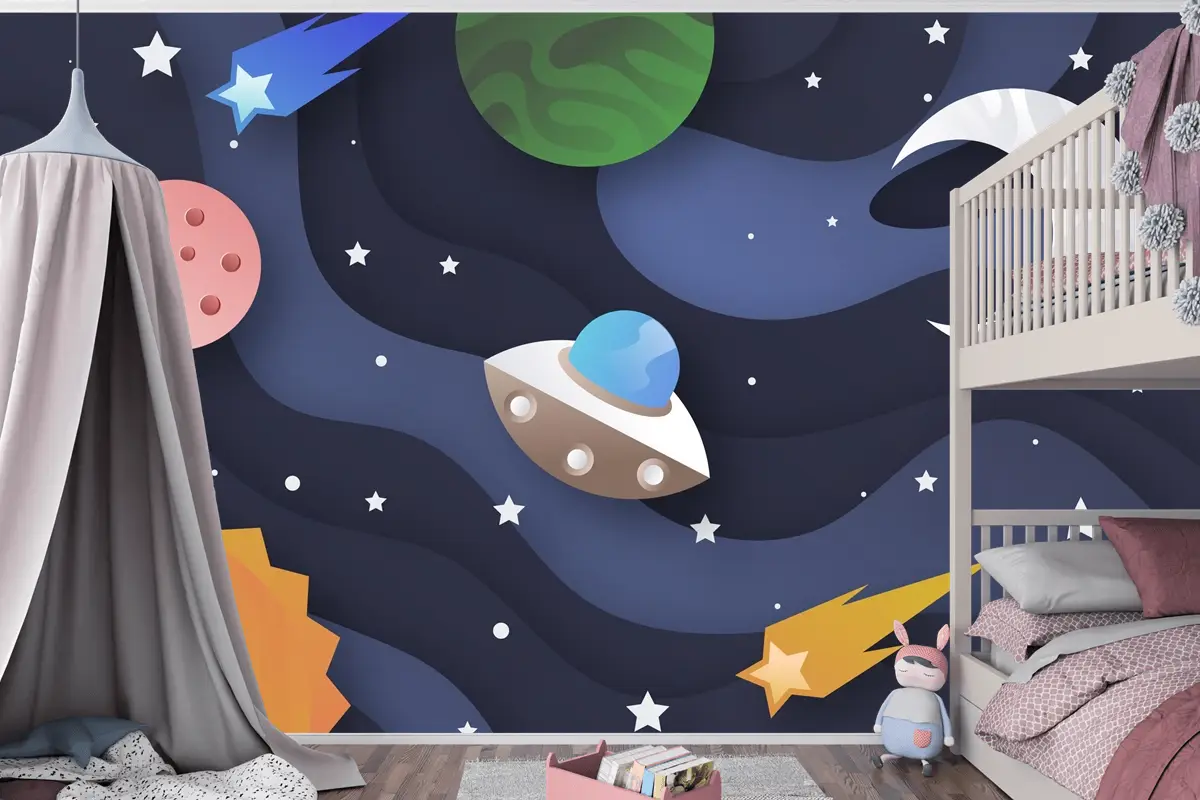 Kağıt Stili Galaxy Boys Çocuk Odası Duvar Kağıdı