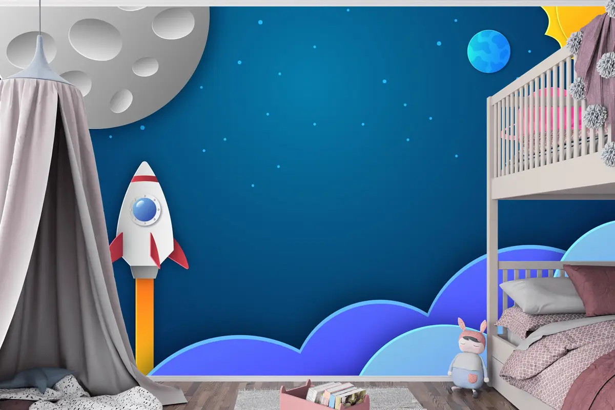 Kağıt Stili Galaxy Çocuk Boy Çocuk Odası Duvar Kağıdı