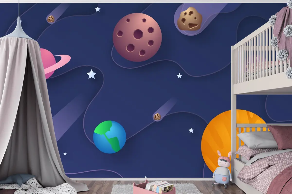 Kağıt Stili Galaxy Uzay Boys Çocuk Odası Duvar Kağıdı