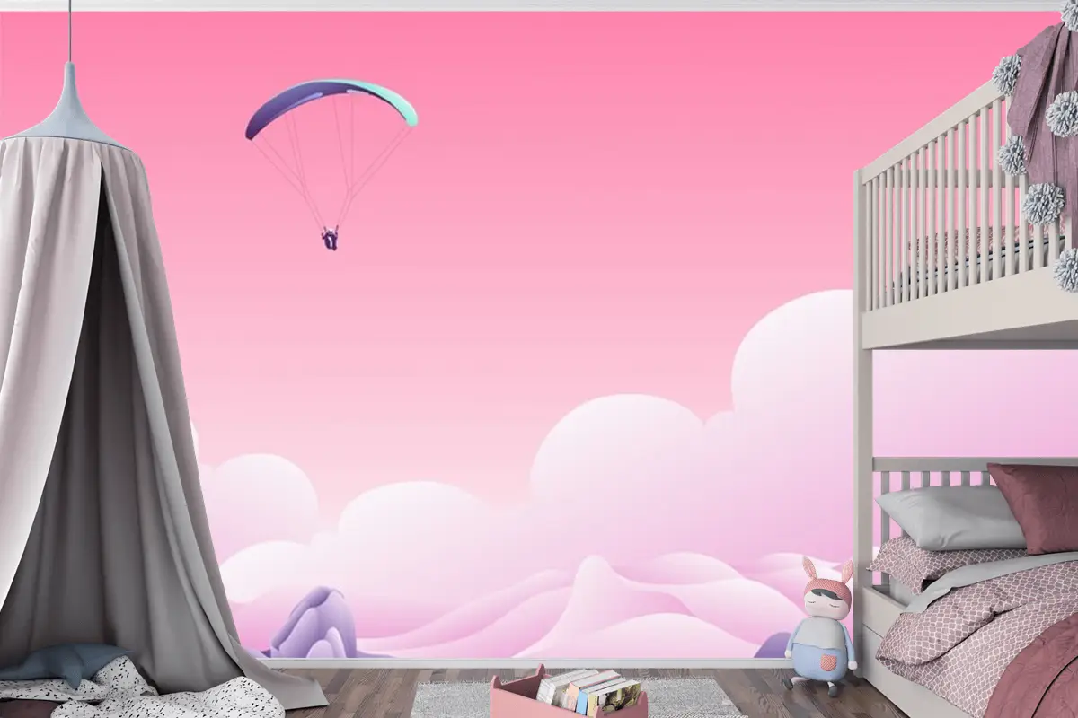 Bulutların Üstünde Paraşüt Çocuk Odası Duvar Kağıdı