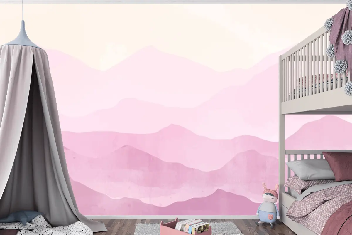 Pastel Suluboya Dağlar Arka Plan Çocuk Odası Duvar Kağıdı 