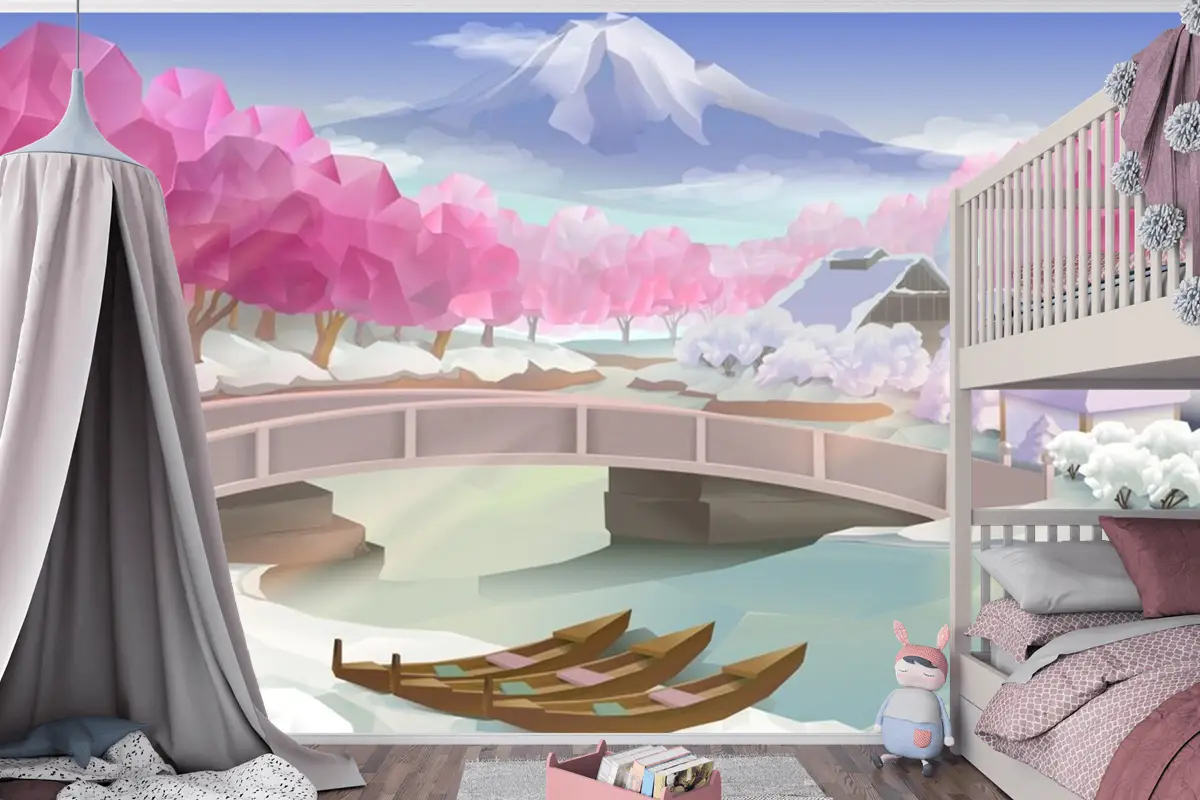 Pembe Koru Manzara Çocuk Odası Duvar Kağıdı 