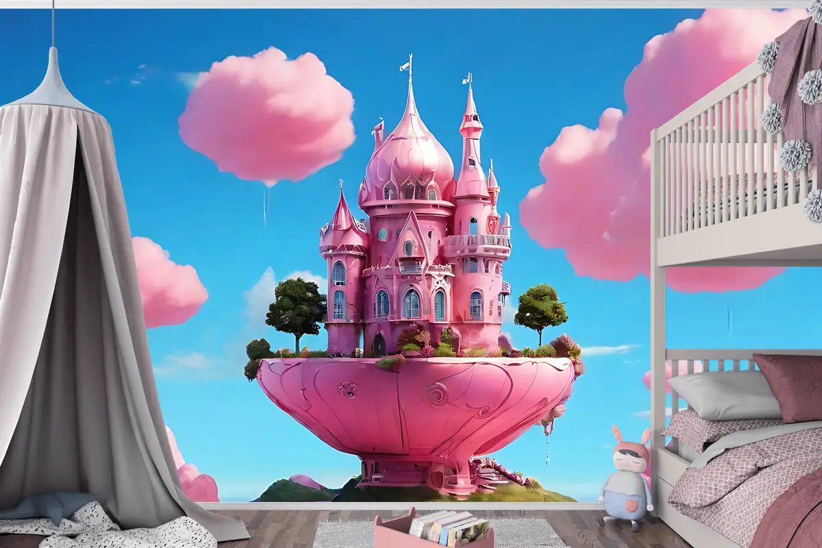 Pembe Sihirli Ev Tasarımı Çocuk Odası Duvar Kağıdı 