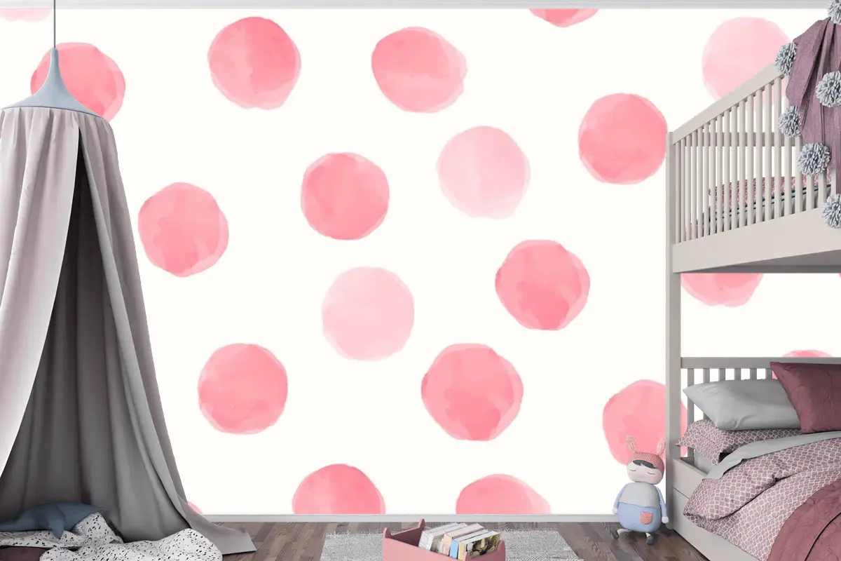 Pembe Yuvarlak Dikişsiz Desen Çocuk Odası Duvar Kağıdı Tasarımı Çocuk Odası Duvar Kağıdı