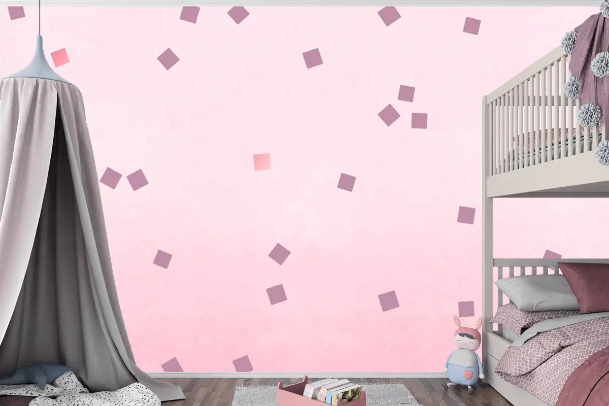 Pembe Kare Puantiyeli Çocuk Odası Duvar Kağıdı