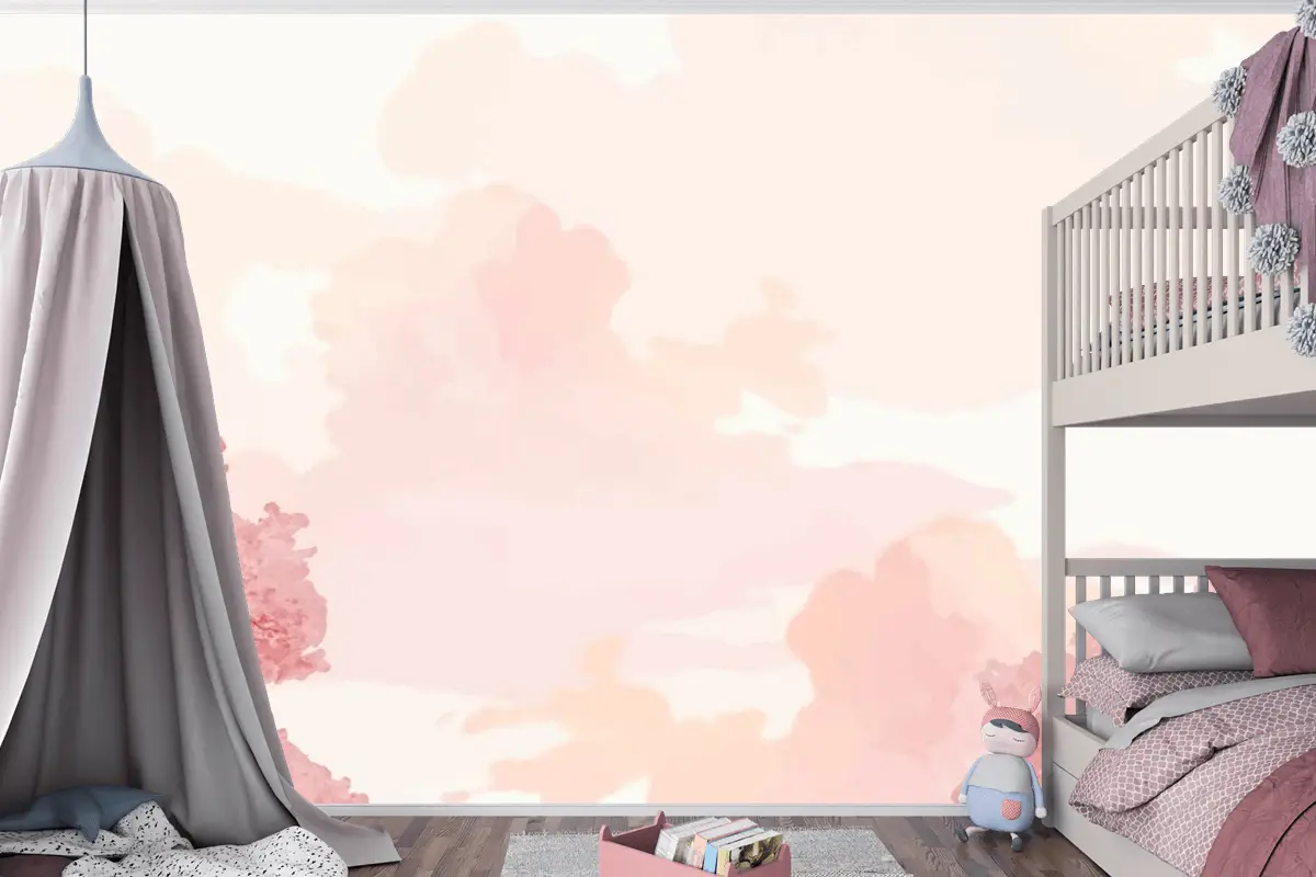 Pembe Ağaçlar Ve Gökyüzü Afiş Çocuk Odası Duvar Kağıdı