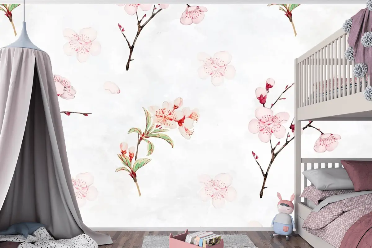 Erik Çiçeği Desenli Çocuk Odası Duvar Kağıdı 
