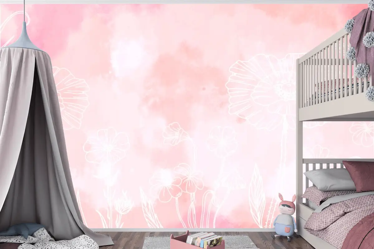 Elle Çizilmiş Öğelerle Toz Pastel Çocuk Odası Duvar Kağıdı