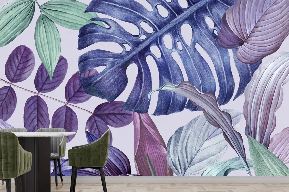 Mor Yapraklı Çerçeve Tasarımı Mutfak Duvar Kağıdı