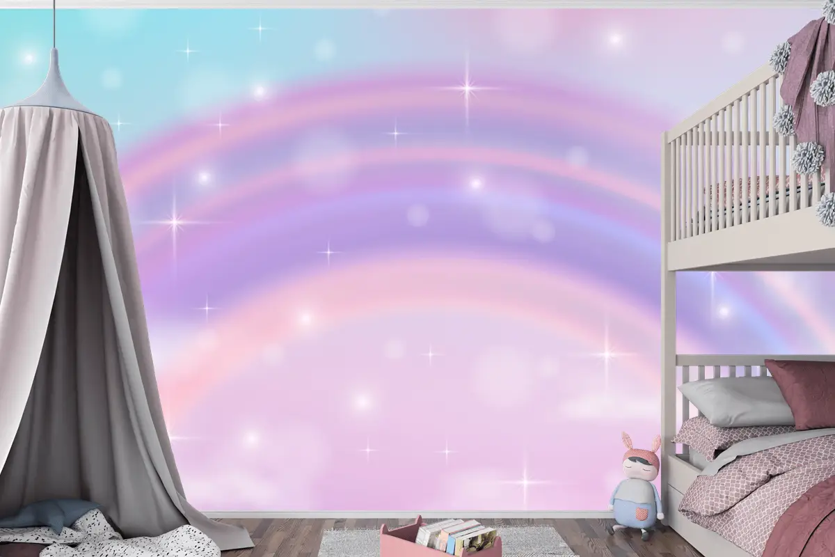 Gerçekçi Gökkuşağı Parıltılı Arka Plan Çocuk Odası Duvar Kağıdı 