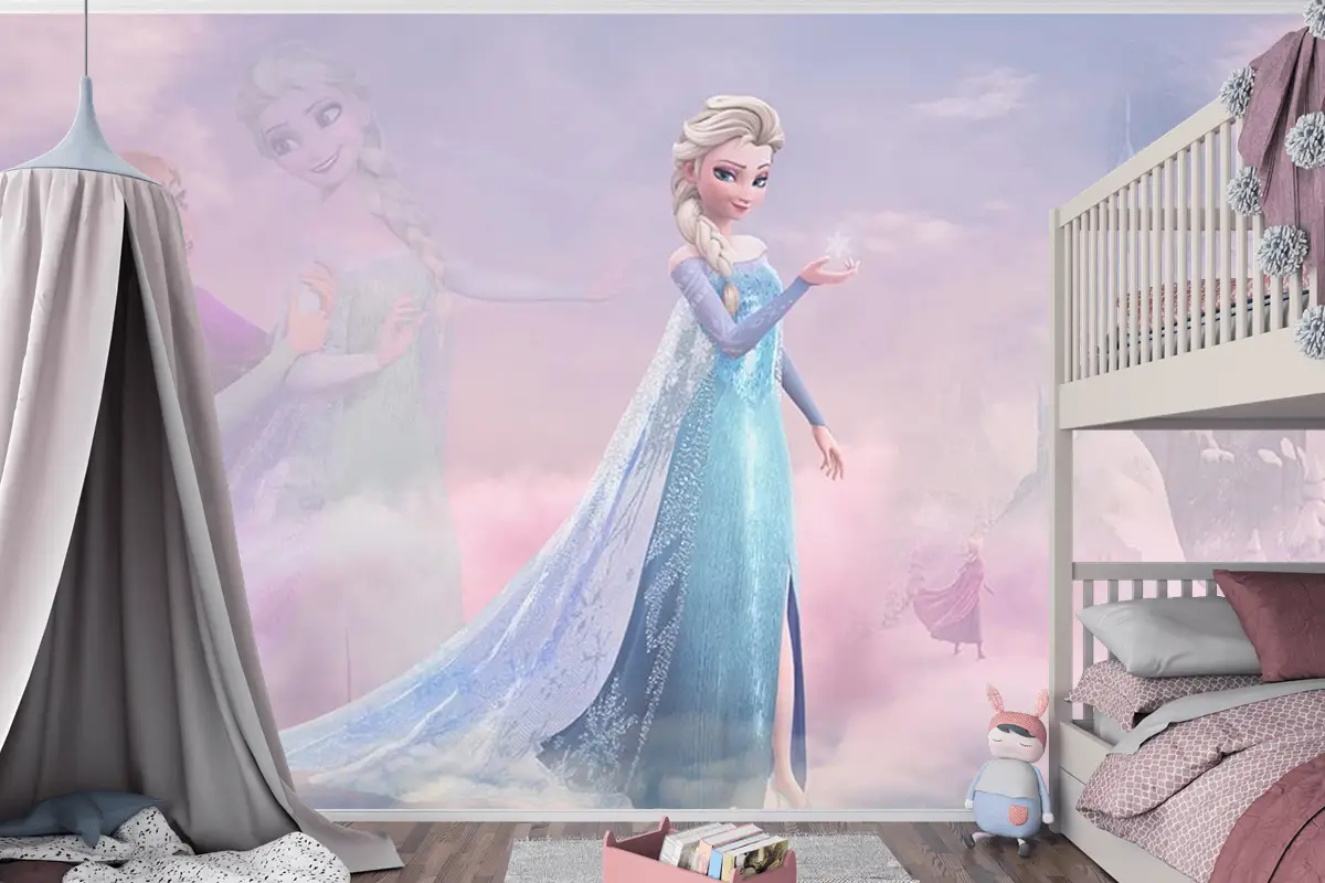 Renkli Bulutlar Arasında Elsa Çocuk Odası Duvar Kağıdı