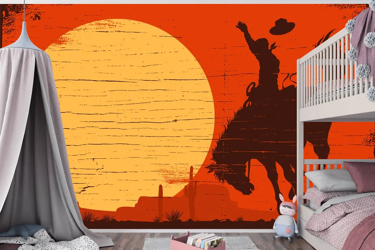 Rodeo Kovboy Vahşi Ata Biniyor Rodeo Kovboy Vahşi Ata Biniyor Çocuk Odası Duvar Kağıdı