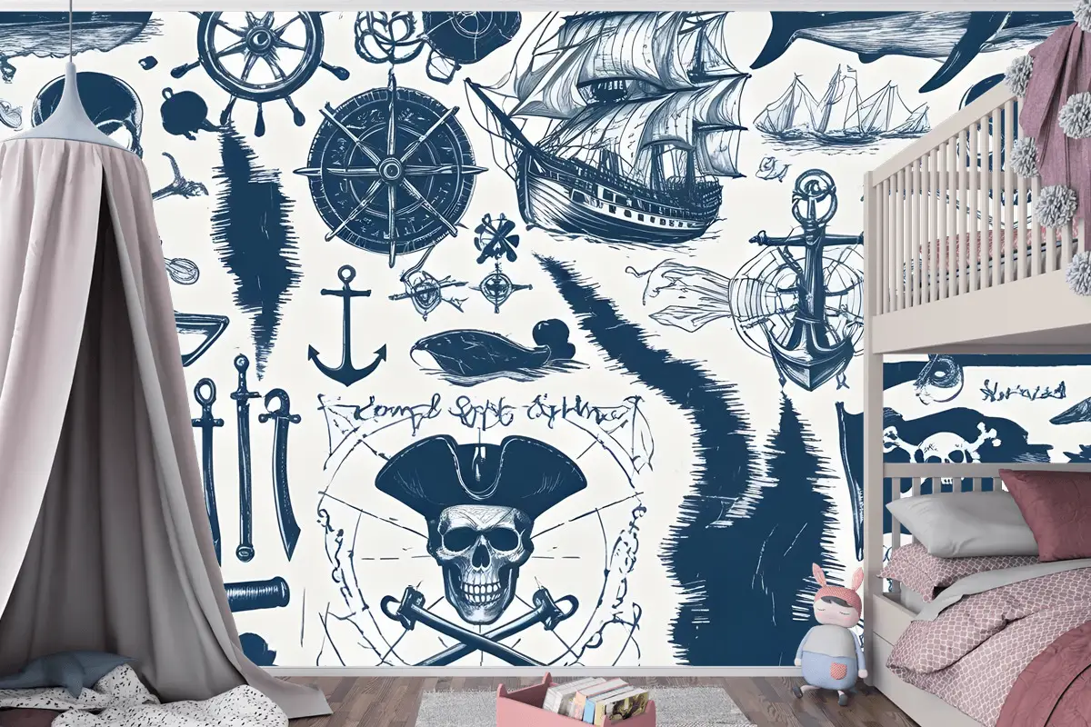 Denizci Haritası Macera Çocuk Odası Duvar Kağıdı