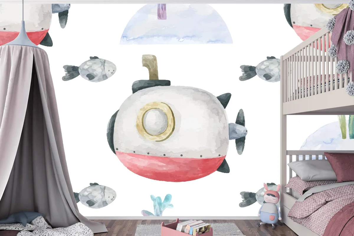 Kırmızı Denizaltı Ve Sualtı Çocuk Odası Duvar Kağıdı  Ile Sorunsuz Arka Plan