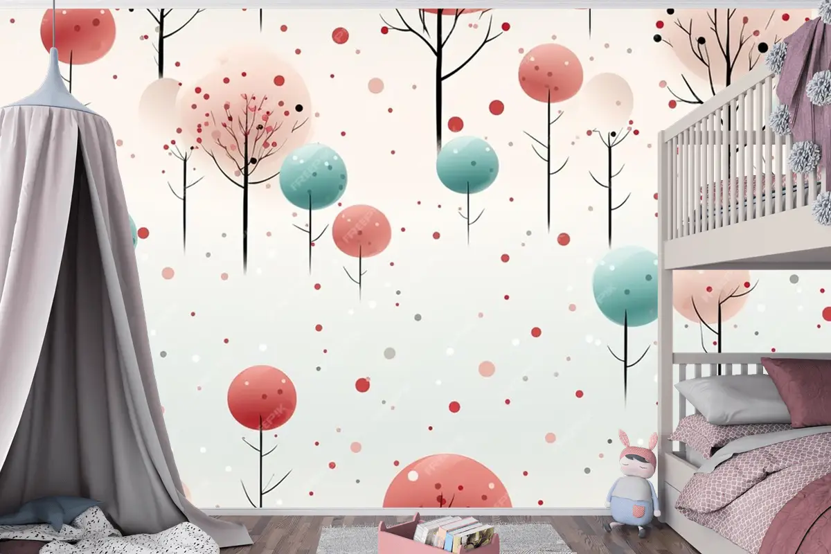 Ladin Ve Noel Ağaçları, Ay Yıldızları Ve Tilki Ile Kusursuz Desen Stilize Edilmiş Ve Grafik Çocuk Odası Duvar Kağıdı