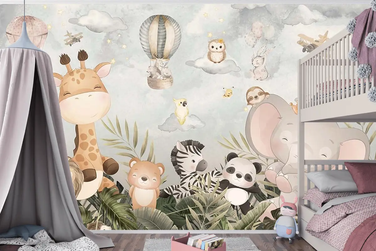 Sevimli Hayvanların Neşeli Dünyası Çocuk Odası Duvar Kağıdı