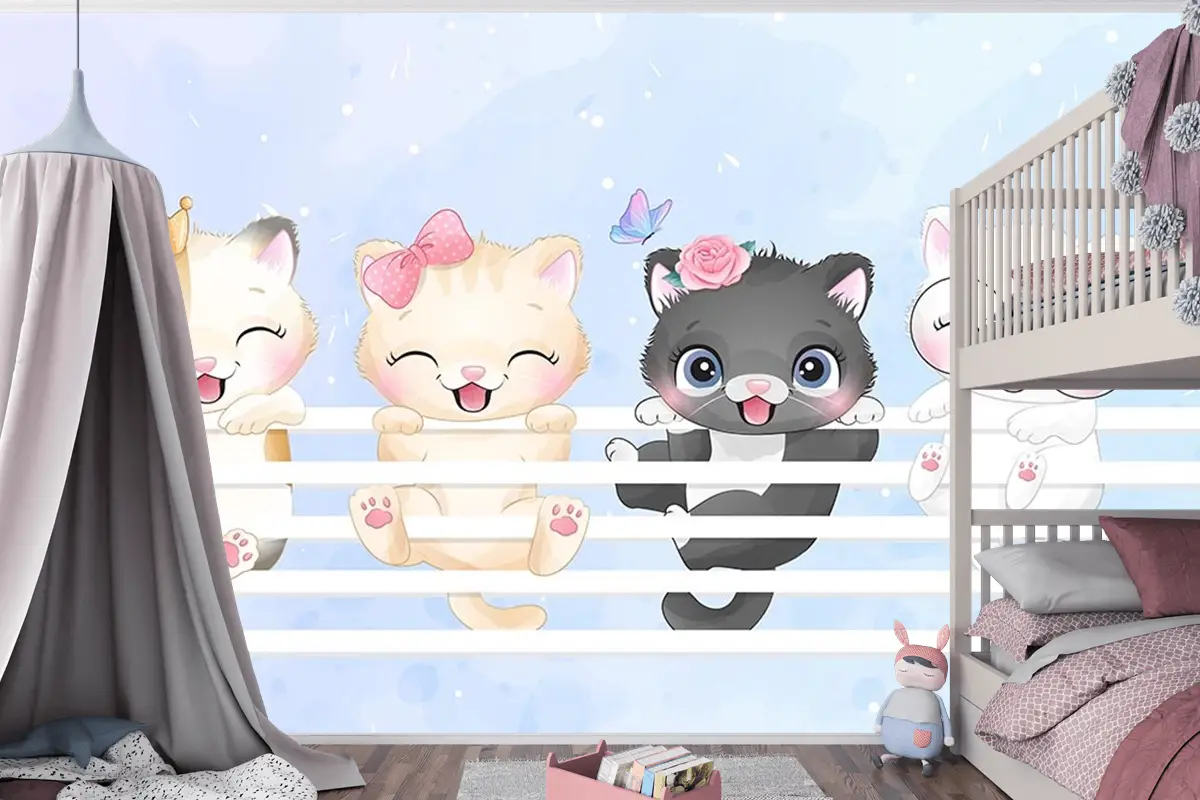 Sevimli Kedicikler Çocuk Odası Duvar Kağıdı