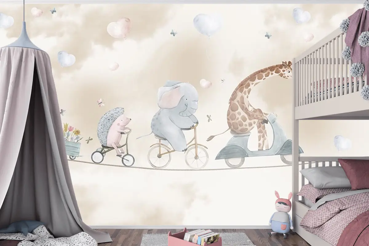 Sevimli Safari Hayvanları Duvar Kağıdı Çocuk Odası Çocuk Odası Duvar Kağıdı