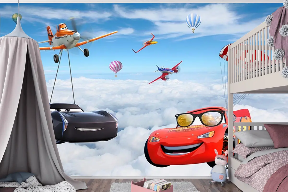Şimşek Mcqueen Özel Tasarım Çocuk Odası Duvar Kağıdı