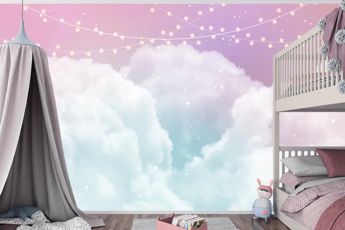 Şeker Pamuk Şeker Bulutlar Ve Yıldız Tasarım Çocuk Odası Duvar Kağıdı  Ile Gökyüzü Arka Plan