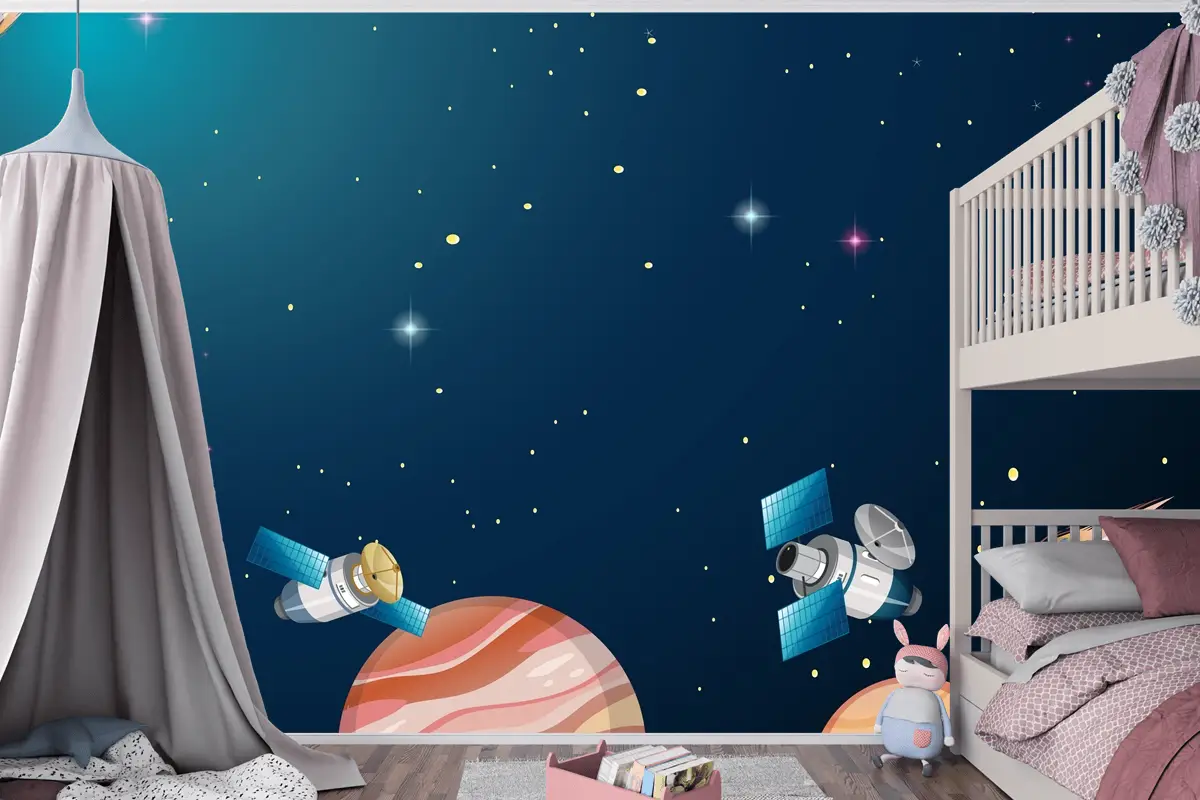 Güneş Sistemi Evren Sahne Çocuk Odası Duvar Kağıdı