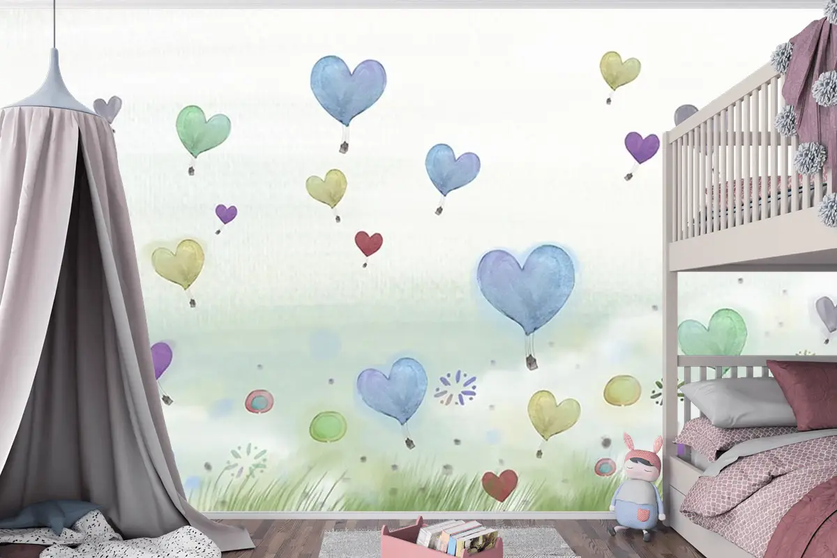 Sulu Boya Tarz Renkli Balonlar Çocuk Odası Duvar Kağıdı
