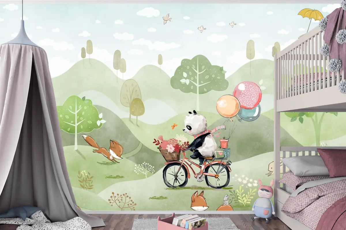 Suluboya Panda Çocuk Odası Duvar Kağıdı