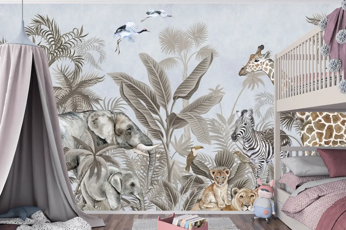 Suluboya Safari Çocuk Odası Duvar Kağıdı