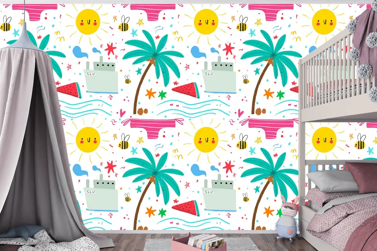 Yakınlaştırma Çocuk Odası Duvar Kağıdı Duvar İçin Yaz Deseni