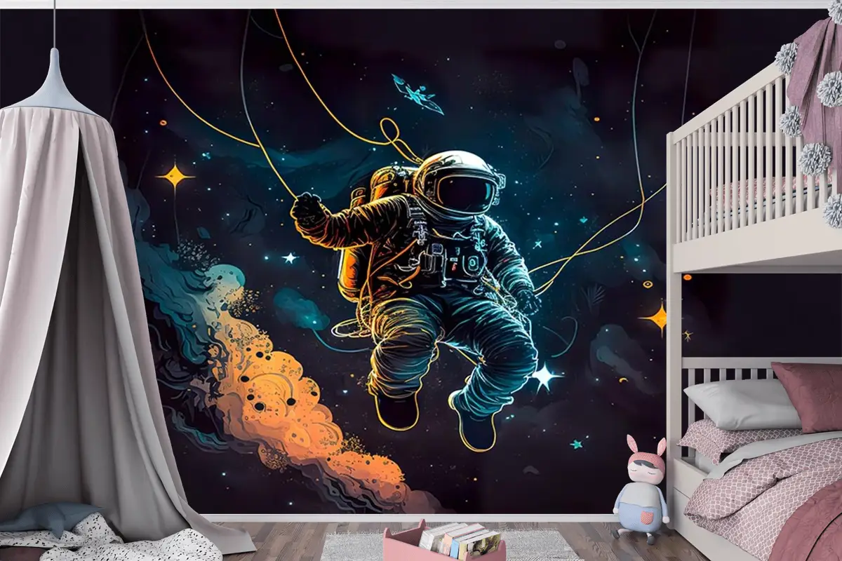 Uzay Astronot Çocuk Odası Duvar Kağıdı