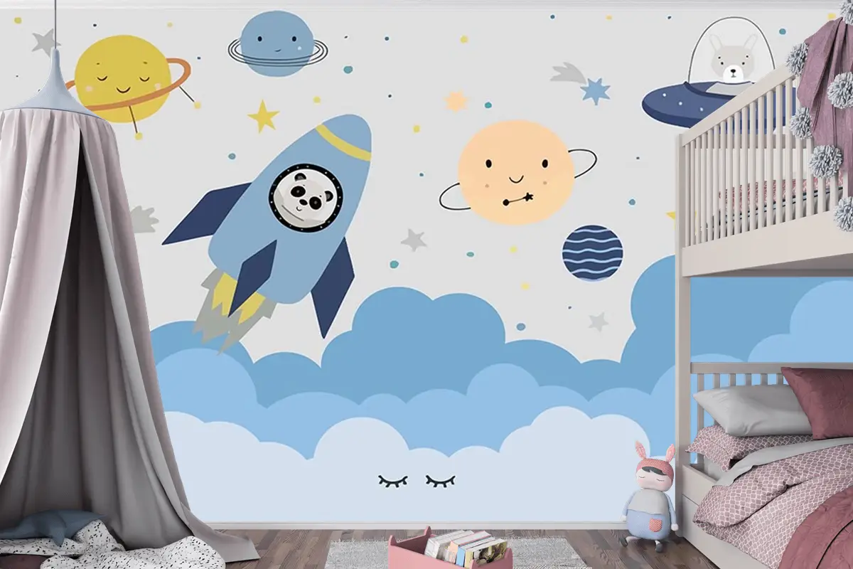 Uzay Gemisi Çocuk Odası Çocuk Odası Duvar Kağıdı