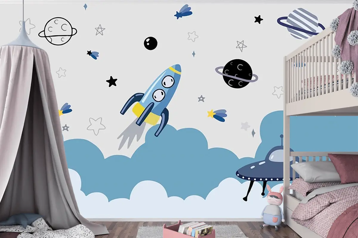 Uzay Temalı Çocuk Odası Duvar Kağıdı Astronot Çocuk Odası Duvar Kağıdı