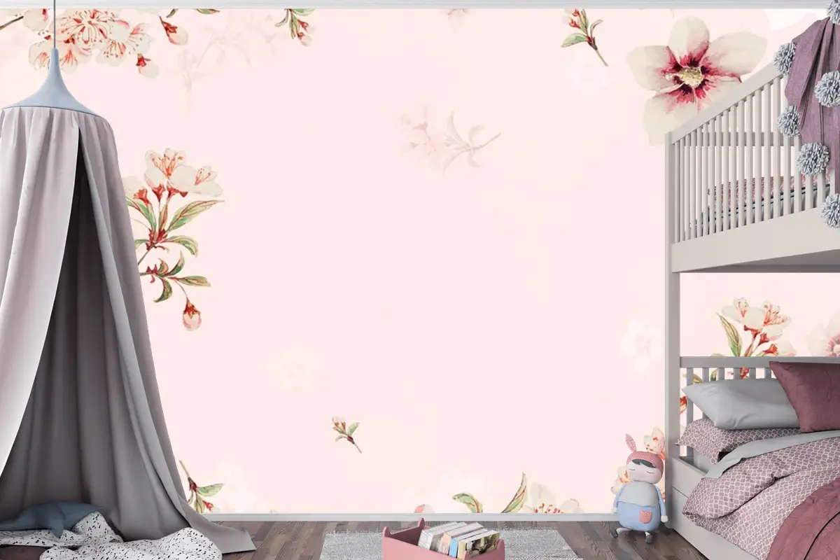 Vintage Japon Çiçek Arka Plan Şeftali Çiçekleri Çocuk Odası Duvar Kağıdı