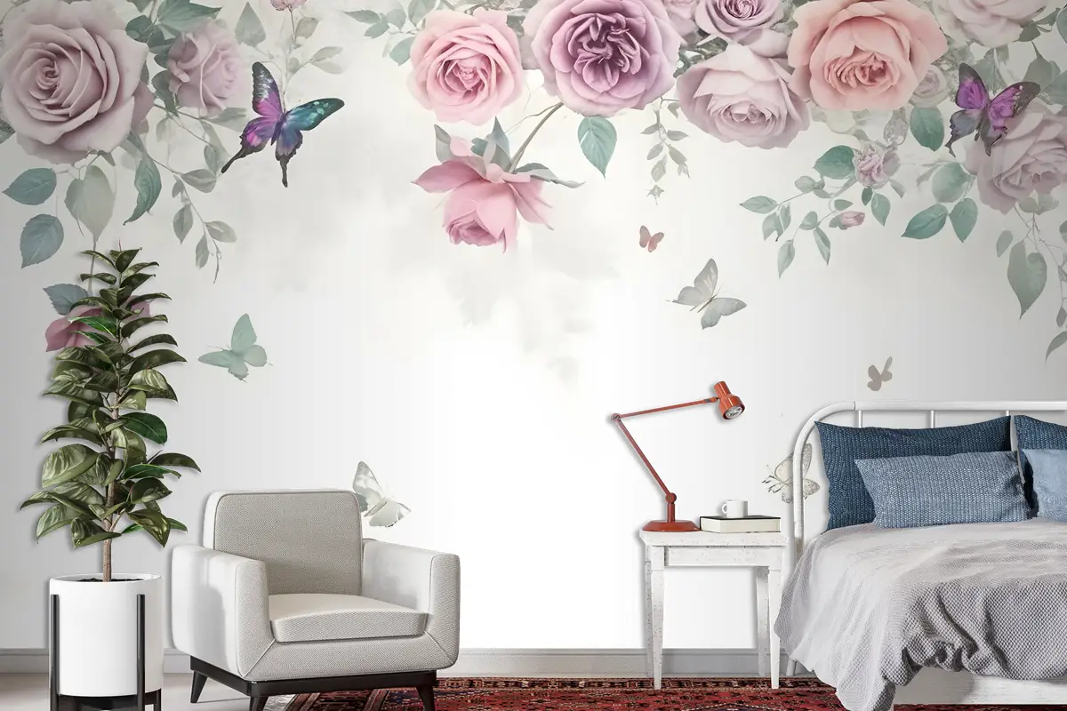 Vintage Şakayık Çiçekleri Duvar Kağıdı