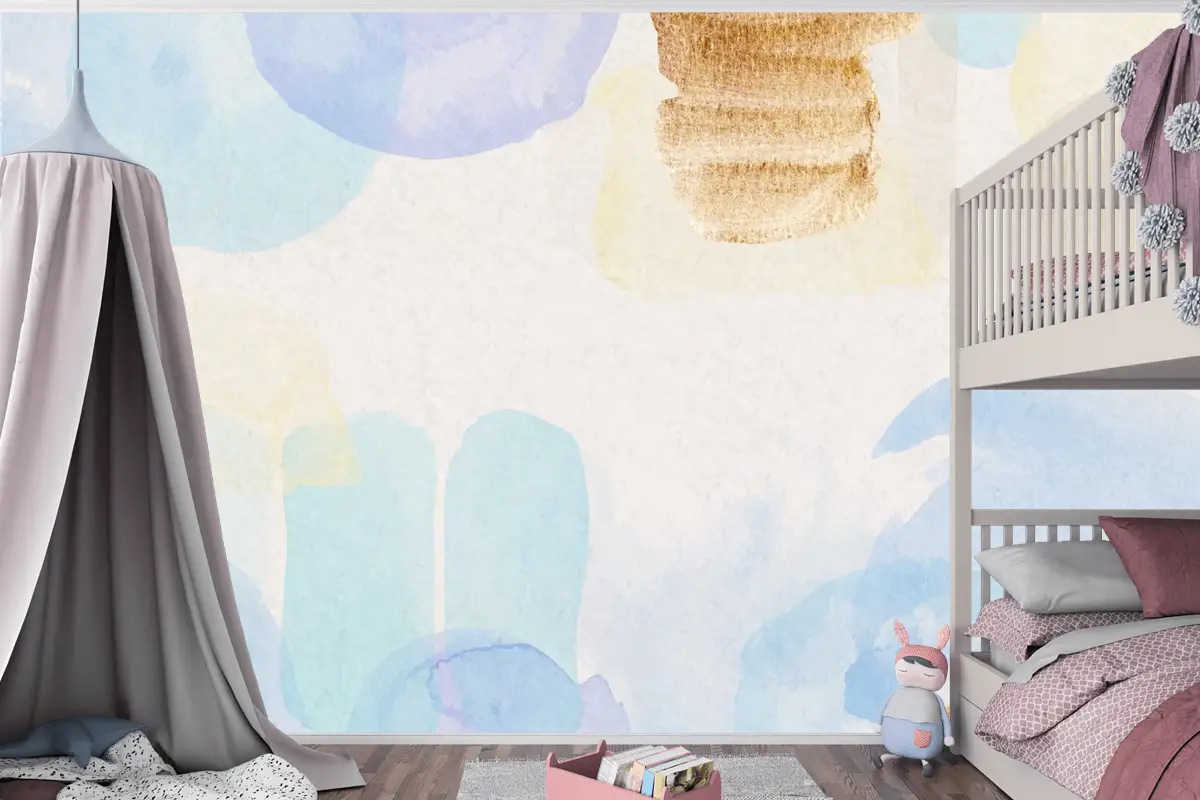 Boyalı Lekeli Suluboya Soyut Arka Plan Çocuk Odası Duvar Kağıdı