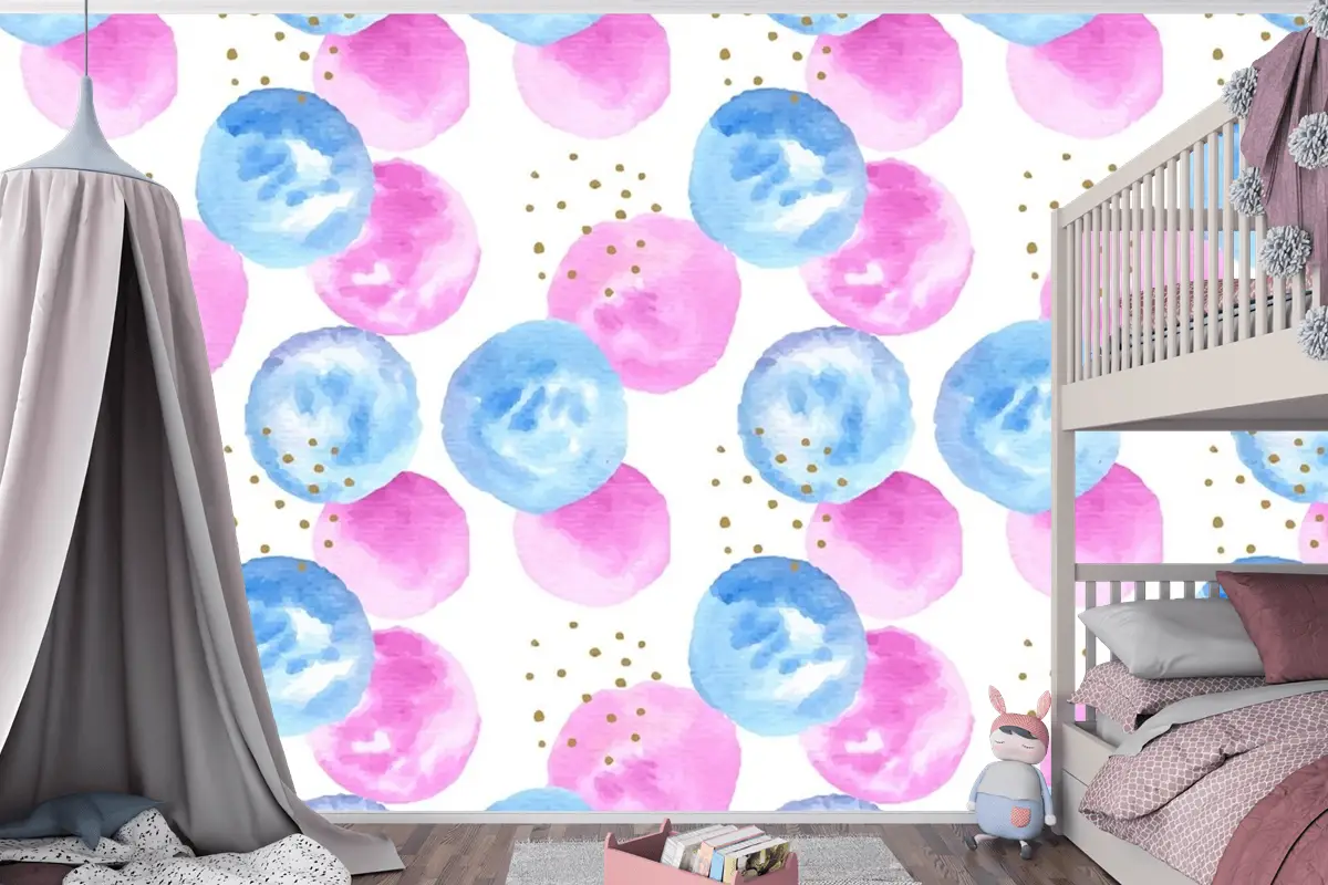 Suluboya Soyut Dairesel Noktalar Dikişsiz Desen Çocuk Odası Duvar Kağıdı