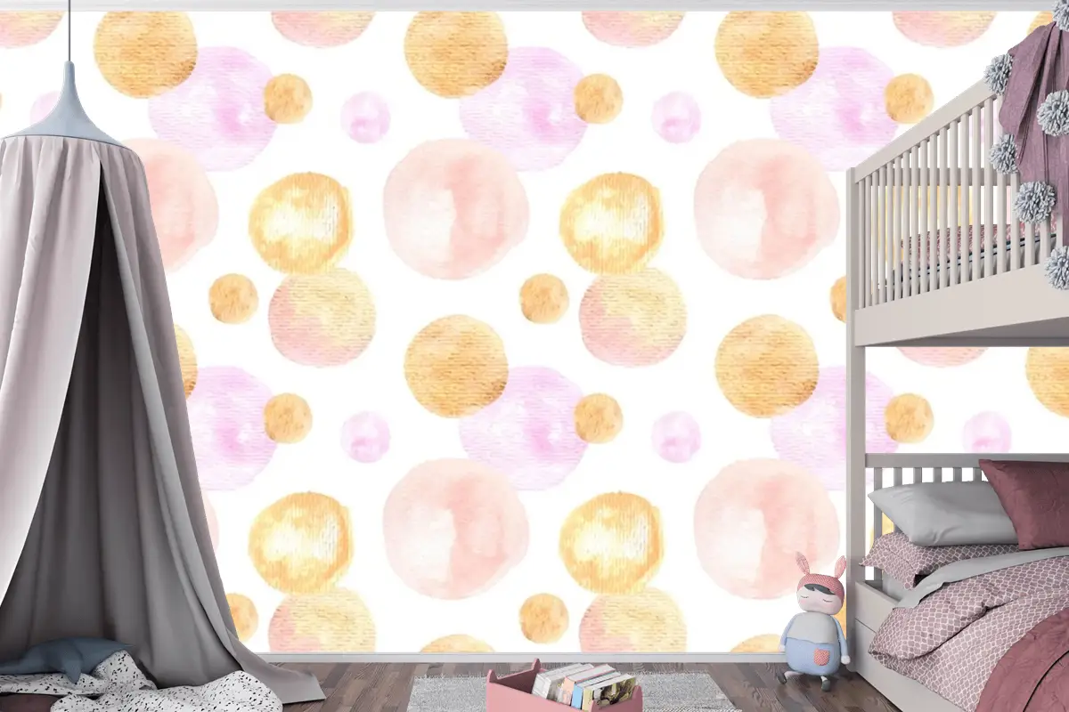 Suluboya Soyut Dairesel Noktalar Dikişsiz Desen Çocuk Odası Duvar Kağıdı