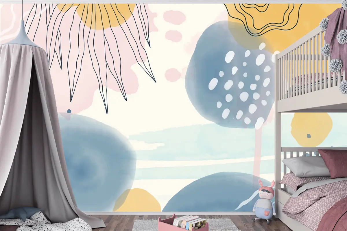 Suluboya Soyut Doodle Arka Plan Çocuk Odası Duvar Kağıdı 