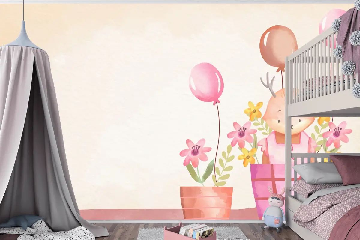 Suluboya Kız Bebek Arka Plan Çocuk Odası Duvar Kağıdı 